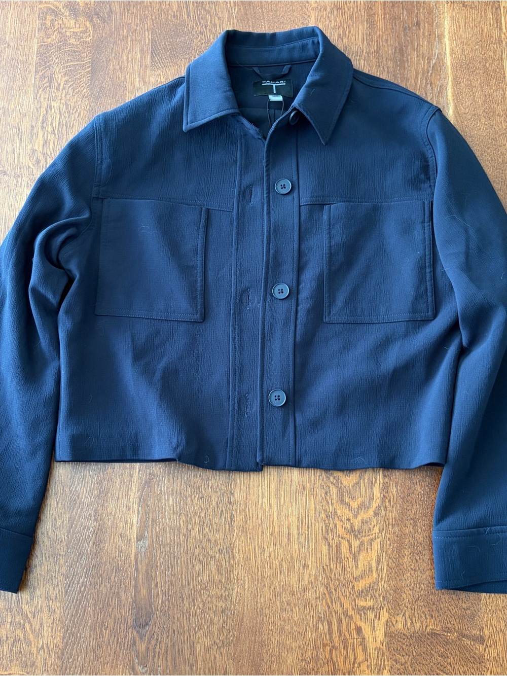 Women's Navy Button-Front Cropped Jacket